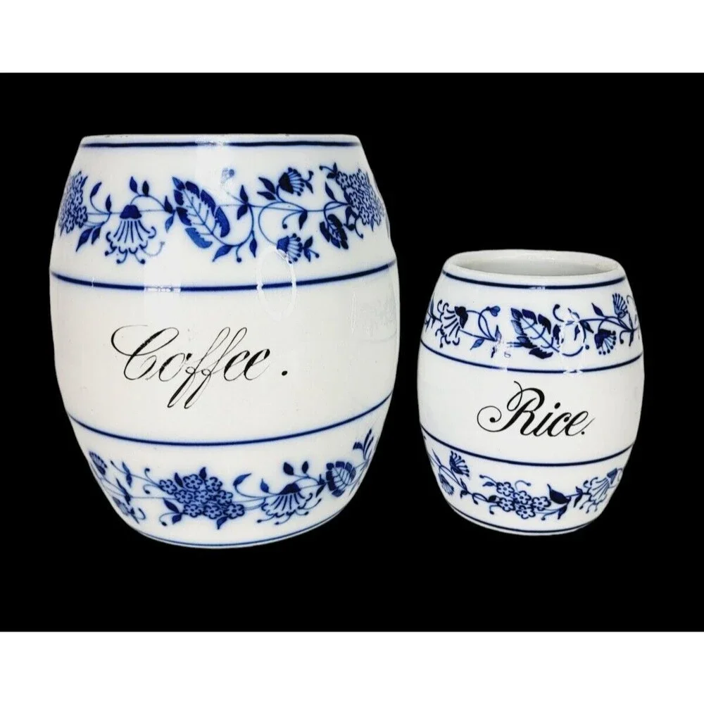 Antique German Porcelain Ceramic Blue & White Delft Round Coffee Jar Canister